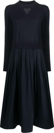 PESERICO knitted-panel flared midi dress - women - Metallic Fibre/Polyester/Virgin Wool/Cashmere/Silk - 38 - Blue