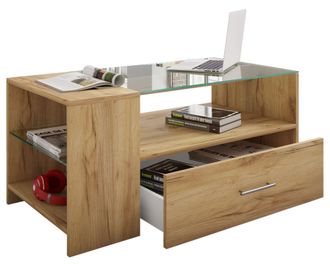 ebuy24 Ebuy24 - Mesa De Centro De Madera Vcm Con Vidrio De Seguridad Esg Sof&aacute;ticocon Suficiente Espacio De Almacenamiento Dimensiones Aprox. Al. 45 X An. 100