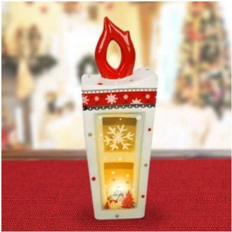 Trade Shop Trade Shop - Lanterna In Ceramica Candela Con Lumino Elettrico 34 Cm Decorazioni Natalizie