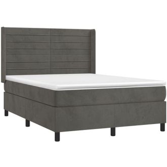 vidaXL Cama Box Spring Colch&oacute;n Y Led Terciopelo Gris Oscuro 140x190 Cm Vidaxl