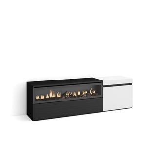 Skraut Home Skraut Home - Mueble Tv, Televisi&oacute;n, Muebles De Sal&oacute;n, Almacenaje, 150x45x35cm, Para Tv Hasta 65, Chimenea El&eacute;ctrica, Estilo Moderno, Blanco Y Negro
