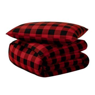Bare Home 100% Cotton Flannel Duvet Cover & Sham Set in Buffalo Plaid - Red/black at Nordstrom, Size Queen