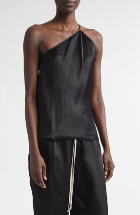 Rick Owens One-Shoulder Satin Top in Black at Nordstrom, Size 12 Us