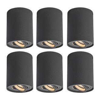 QAZQA Moderno Set De 6 Focos Gris Oscuro Giratorios E Inclinables - Rondoo Up Aluminio Cil&iacute;ndra Adecuado Para Led Max. 1 X 50 Watt - Qazqa