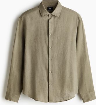H&M Leinenhemd in Slim Fit - Green