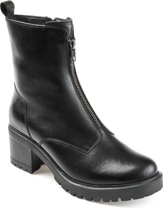 Journee Collection Womens Genuine Leather Norrah Round Toe Stacked Combat Booties