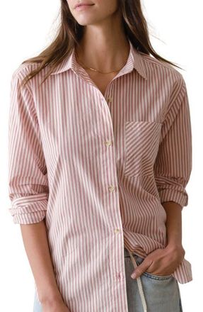 Marine Layer Jane California Relaxed Stripe Cotton Poplin Button-Up Shirt in Rust Stripe at Nordstrom, Size X-Large