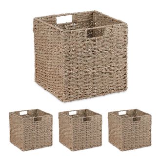 Relaxdays Relaxdays Cesta Almacenaje, Set De 4, Hierba Marina, Dise&ntilde;o Tejido, Ropa, Juguetes, 30x30x30cm, Caja Estanter&iacute;a, Natural