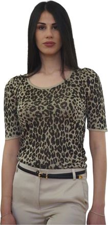 Marella Truien & Vesten, Dames, Veelkleurig, L, Animalier Jacquard Ronde Hals Trui