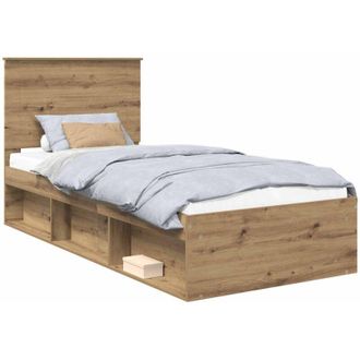 vidaXL Estructura De Cama Con Cabecera Roble Artesanal 75 X 190 Cm Vidaxl