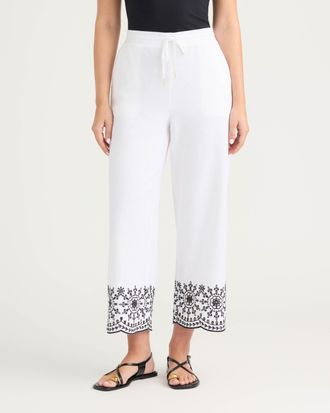 Ellen Tracy Womens Pull-On Cropped Pant with Embroidered Hem
