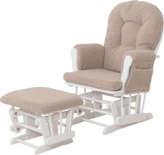 Hhg Hhg - Sill&oacute;n Reclinable 033, Mecedora Sill&oacute;n + Taburete Tejido Boucl&eacute; 480g/m&sup2; Oeko-tex, Marr&oacute;n Armaz&oacute;n Blanco