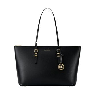 Michael Kors Tassen, Dames, Zwart, ONE Size, Leer, Quinn Grote Signature Logo Leren Tote Bag