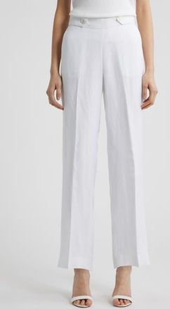 Anne Klein Button Tab Pull-On Linen Blend Wide Leg Pants in Crisp White at Nordstrom, Size Xx-Small