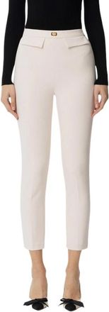 Elisabetta Franchi Slim Fit Cr&ecirc;pe Broek met Rechte Pijpen - Dames - Vrijetijds broeken - Wit - L - Polyester - Broeken