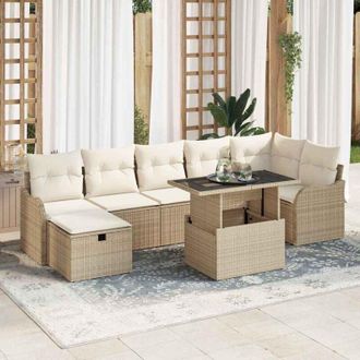 vidaXL Conjunto De Sof&aacute; De Jard&iacute;n Con Coj&iacute;n 8 Pcs Beige Polirat&aacute;n Vidaxl