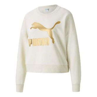 Puma (WMNS) PUMA Classics Logo Printing Round-Neck Swea Ivory 531382-73
