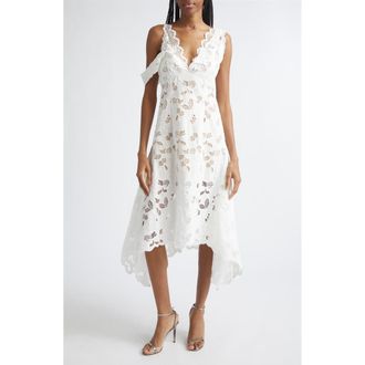 Monse Eyelet & Lace Handkerchief Hem Dress in White at Nordstrom, Size 10