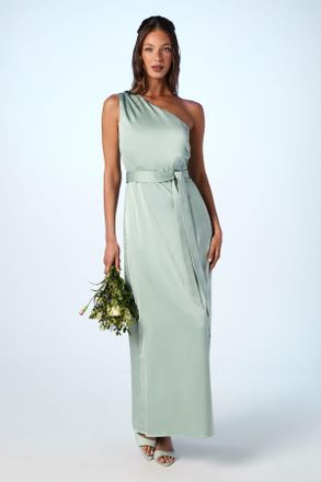 Oasis Womens One Shoulder Satin Maxi Bridesmaid Dress - Green - Size 10 UK