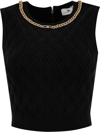Elisabetta Franchi Diamond Knit Top With Jewel Detail