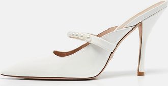 Stuart Weitzman White Patent Leather Goldie Pointed Toe Mules