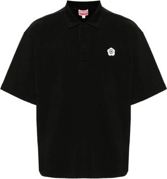 Kenzo Zwarte Polo Shirt met Bloemenpatch - Heren - Polos - Zwart - XL - Katoen - Tops