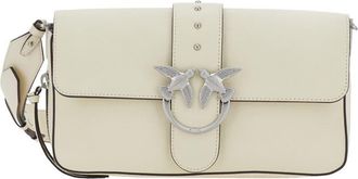 Pinko Love One White Crossbody Bag With Love Birds Buckle And Adjustable Shoulder Strap In Leather Woman