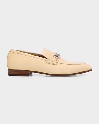 Ferragamo Men & apos;s Grained Leather Moccasin Loafers with Gancini Ornament