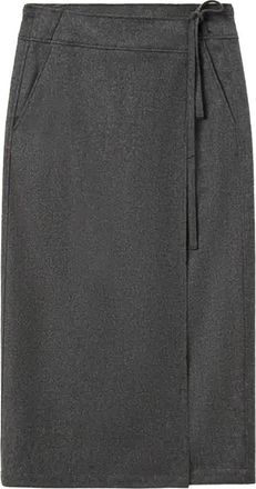 Pomandere Wikkelskirt met zijzakken en tailleband - Dames - Maxi Rokken - Grijs - M - Wol - Rokken