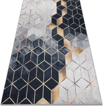 RugsX Rugsx - Alfombra Lavable Andre 1171 Cubo, Geom&eacute;trico Antideslizante - Negro / Oro Black 120x170 Cm