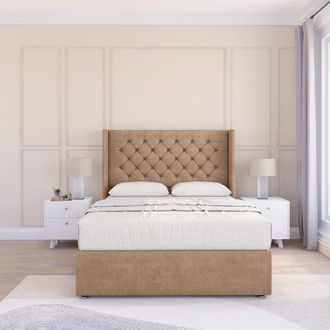 Sloomy Dior Naples Wingback Bed Set, No Drawers & 54 Floor Standing Headboard in Light Sand | Size: King