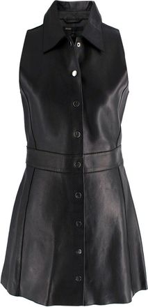 Maje Black Leather Sleeveless Belted Mini Dress Size M
