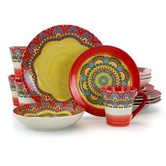 Elama Zen Mozaik 16 Piece Luxurious Stoneware Dinnerware with Complete Setting for 4, 16pc in Red at Nordstrom