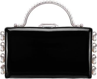 Nina Faux Pearl Dangle Minaudiere in Black at Nordstrom