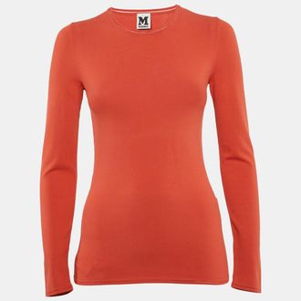 M Missoni Orange Knit Long Sleeve Crewneck Top