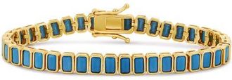 SHYMI Emerald Cut Simulated Ruby Tennis Bracelet in Gold/turquoise at Nordstrom