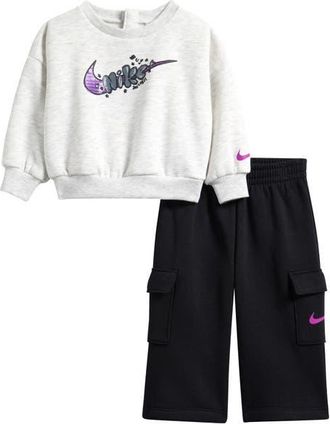 Nike Essential Sweatshirt & Cargo Pants Set in Black at Nordstrom, Size 12M
