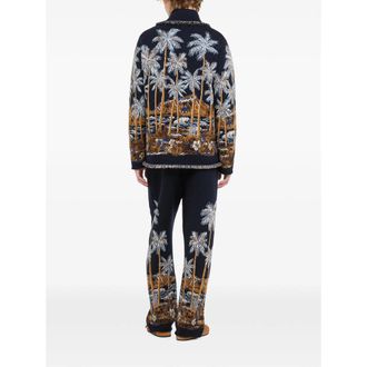 Alanui Jacquard Palm Tree Knit Cardigan - Blue