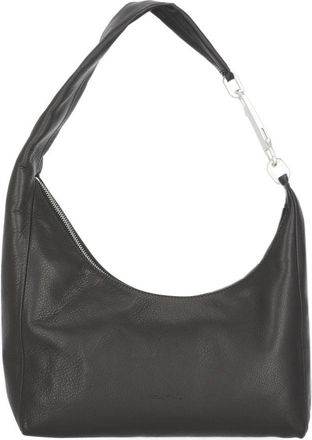 Rick Owens Minimalist Black Leather Bag With Silver Carabiner And Internal Pocket