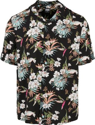 Urban Classics Heren Tropical Viscose Resort Overhemd (Zwart/Multikleurig)