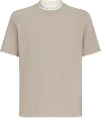 Brunello Cucinelli T-shirt met ronde hals en faux-laagjes-effect - Heren - T-shirts - Grijs - M - Katoen - Tops