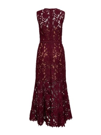 Self Portrait Womens Burgundy Guipure Lace Belted Midi Dress Polyester