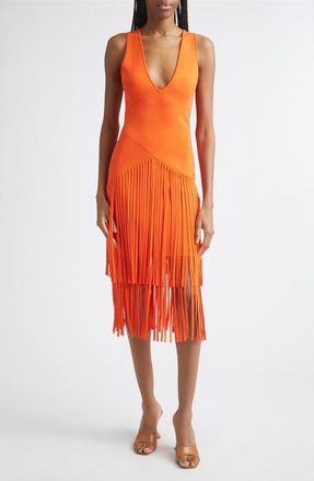 Toccin Patricia Seamed Fringe Hem Midi Dress in Flame at Nordstrom, Size X-Small