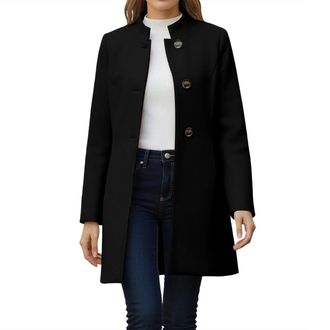 Generic Winter Jackets for Women Plus Size Ladies Trench Coat Single Breasted Stand Collar Long Overcoats Mid-Length Coats Warm Thick Cardigan with Button Lon