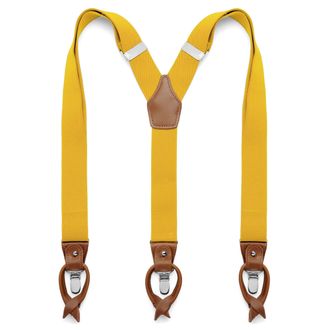 Trendhim mens suspenders, yellow, adjustable Y-suspenders with leather and clips