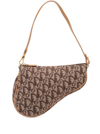 Dior 2001 Mini Diorissimo Canvas Saddle Pochette shoulder bag - women - Calf Leather/Canvas/Leather - One Size - Brown