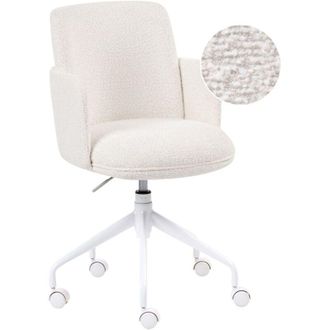 Beliani Office Chair Off-White Boucle Upholstery Swivel Side Occassional Chair Seat Height Adjustment DRYDEN