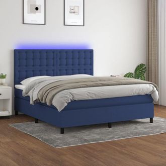 vidaXL Vidaxl - Cama Box Spring Colch&oacute;n Y Luces Led Tela Azul 180x200 Cm