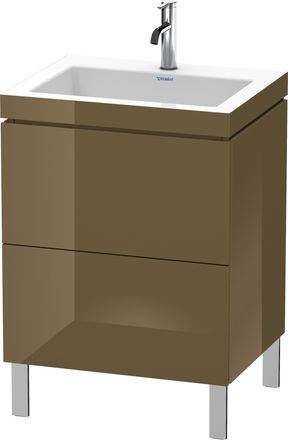 Duravit Lavabo Para Muebles Duravit L-cube C-bonded Con Base De Pie, 60x48 Cm, 2 Extra&iacute;bles, Sin Rebosadero, 1 Agujero Para Grifo, Color: Marr&oacute;n Oliva Laca Al