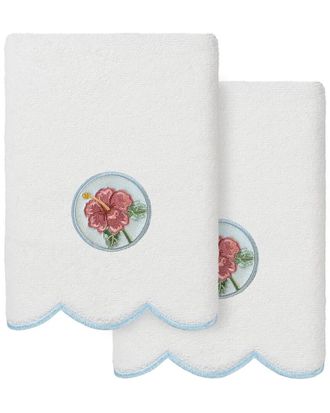 Linum Home Textiles 100% Turkish Cotton Maui Scallop 2Pc Embellished Hand Towel Set